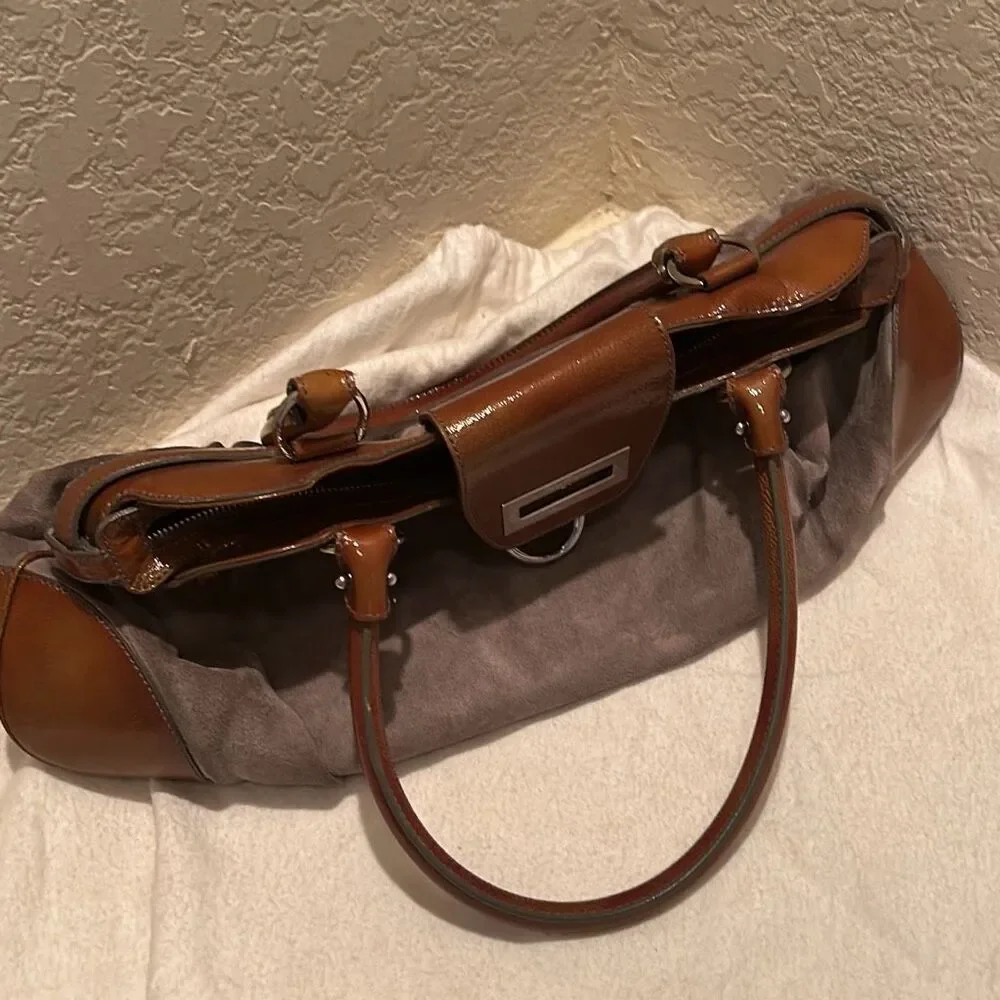 Vintage Salvatore Ferragamo Womens Marisa Colorblock Brown Leather Shoulder Bag - Picture 12 of 14